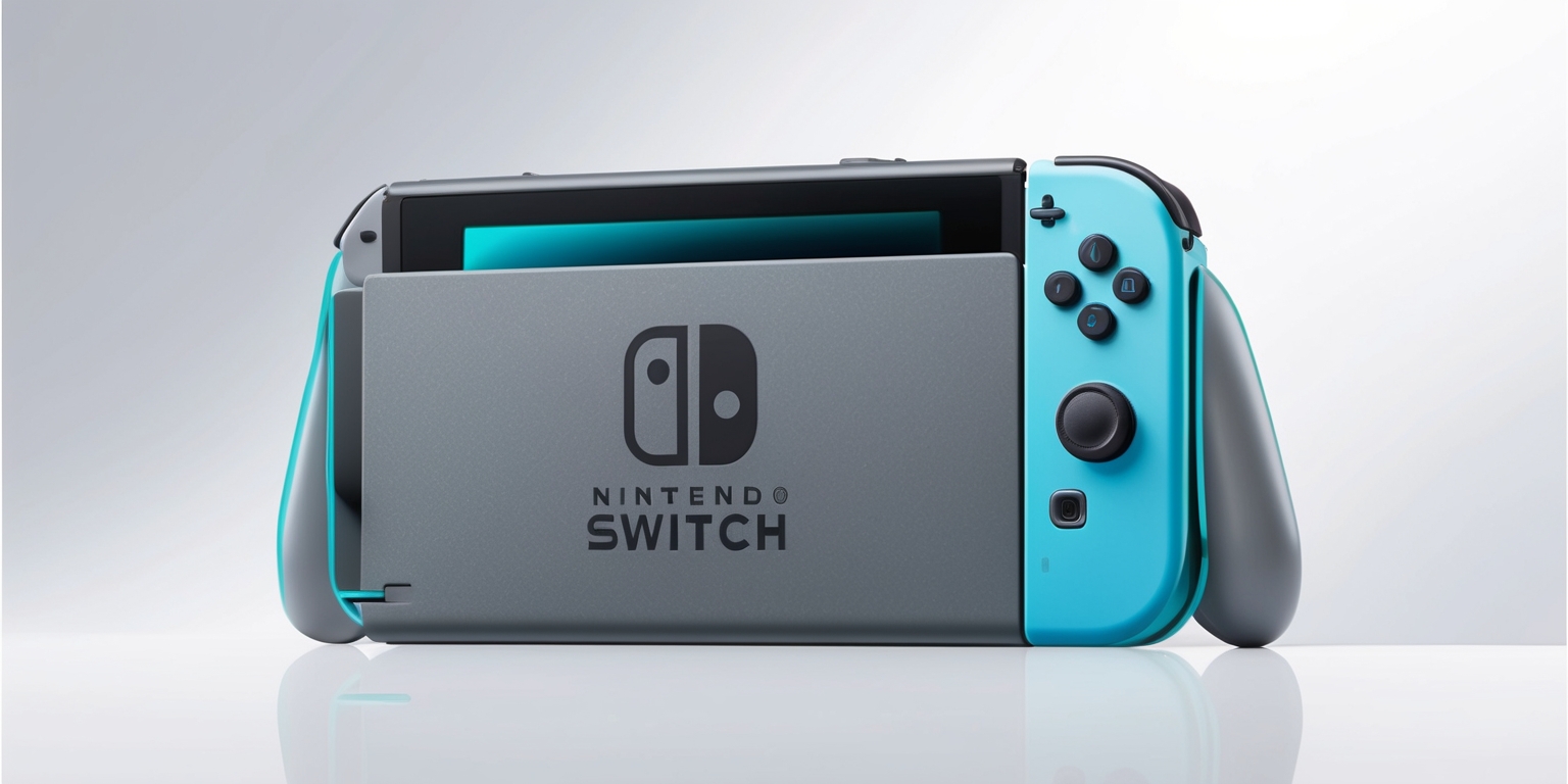 A sleek and modern Nintendo Switch 2 console, featuring a vibrant gray and blue color scheme, with a subtle sheen to its plastic casing, showcasing its cutting-edge design and futuristic aesthetic, set against a clean white background to accentuate its curves and contours, with a slight gradient effect to give it a sense of depth and dimensionality, and a thin, silver trim running along the edges, highlighting the console's premium build quality and attention to detail.